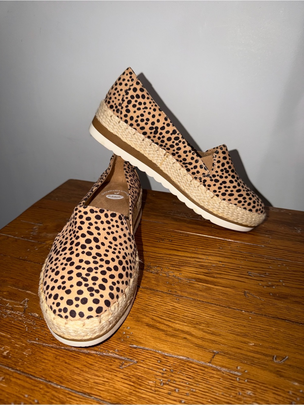 Dr. Scholl's Tan Espadrille Slip-Ons with Black Spot Print